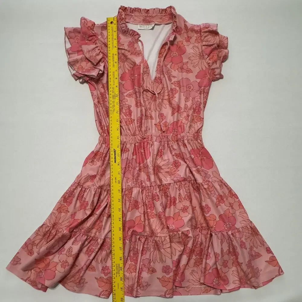 SMITH & QUINN High smocked/ruffled split 60’s Retro Pink Floral Dress Size XSm - Picture 6 of 14